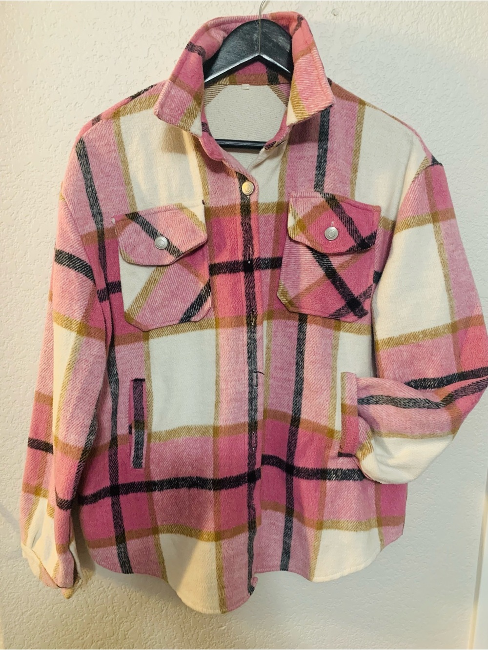Pink Plaid Women’s Shacket Jacket